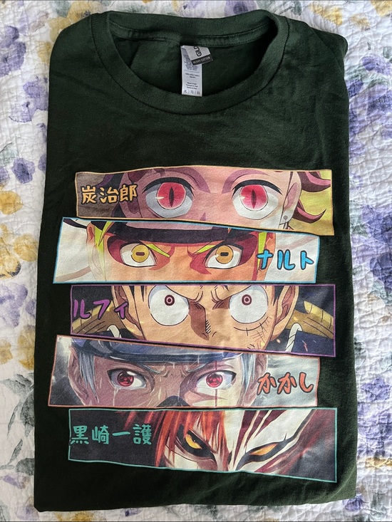 Gildan Other - Dark Green Anime Character Panel Graphic Tee